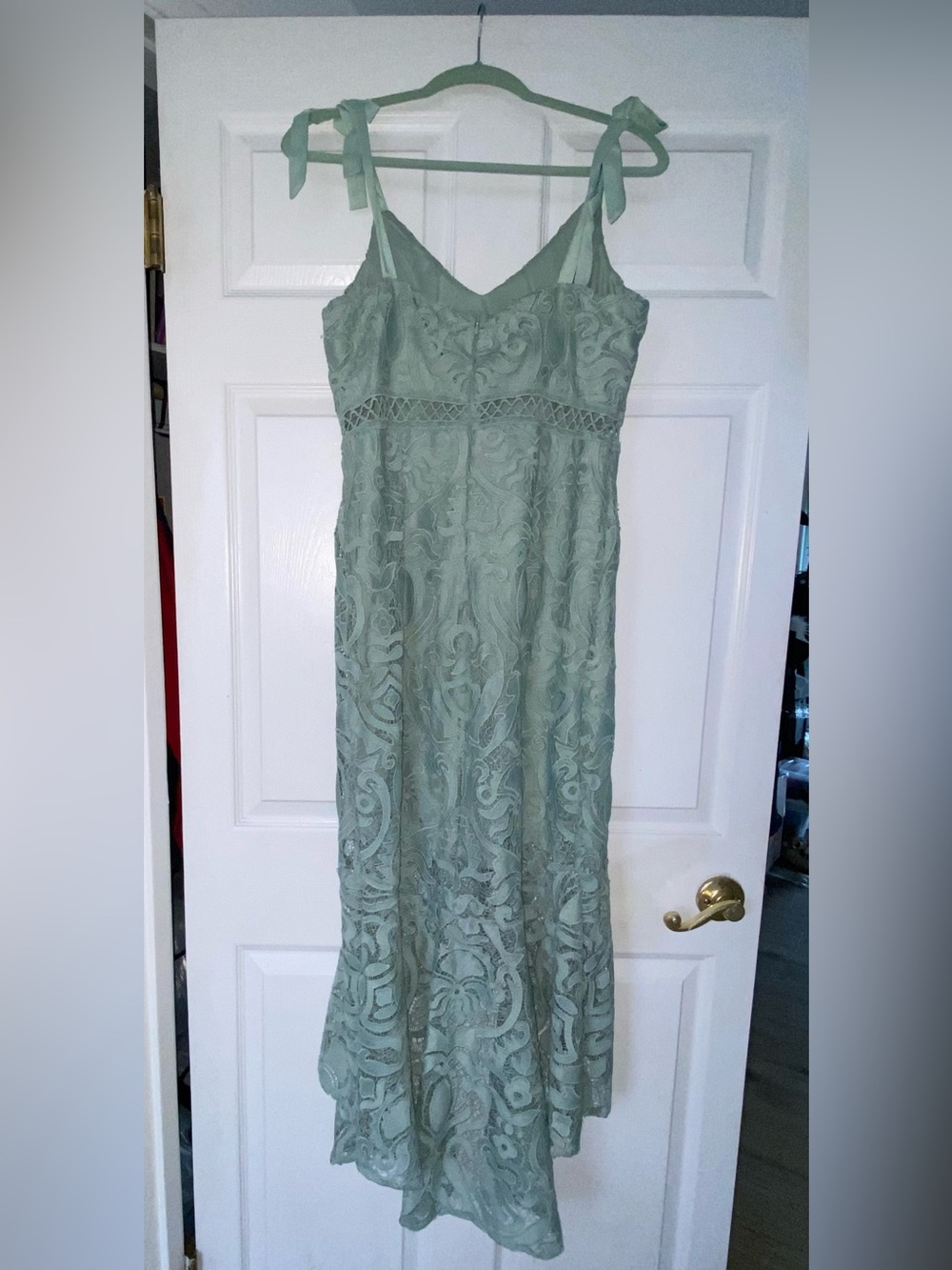 Won Your Heart Sage Green Lace Tie-Strap High-Low Midi Dress Size X Large - Picture 5 of 10